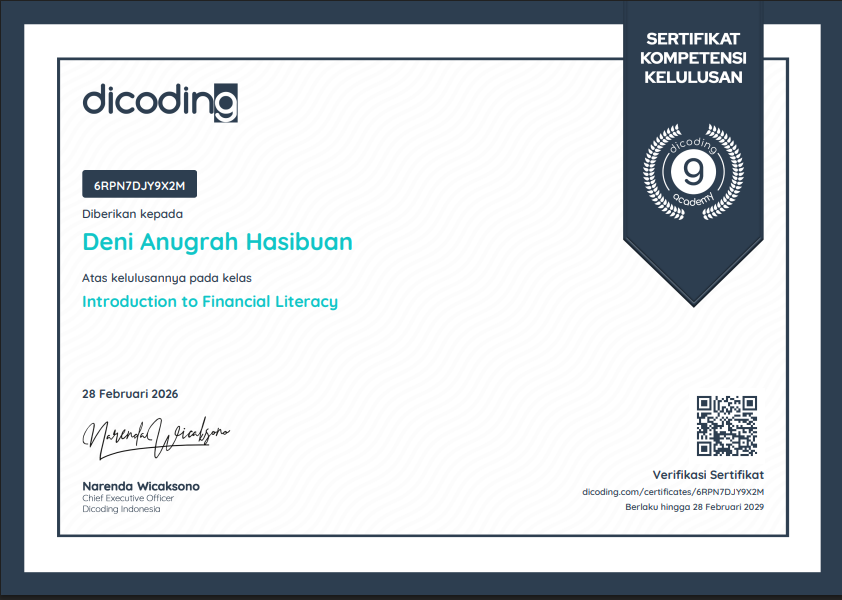 Certificate for financial literacy