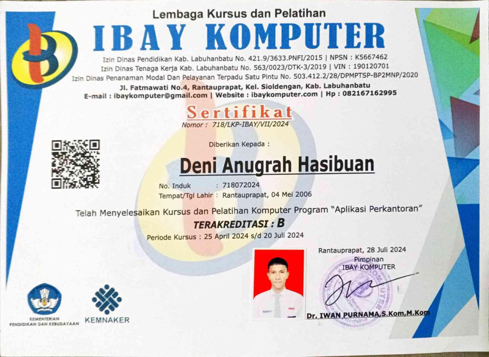 Certificate for office applications