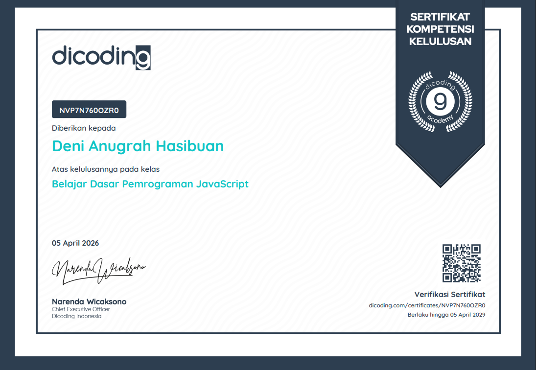 Certificate for JavaScript fundamentals