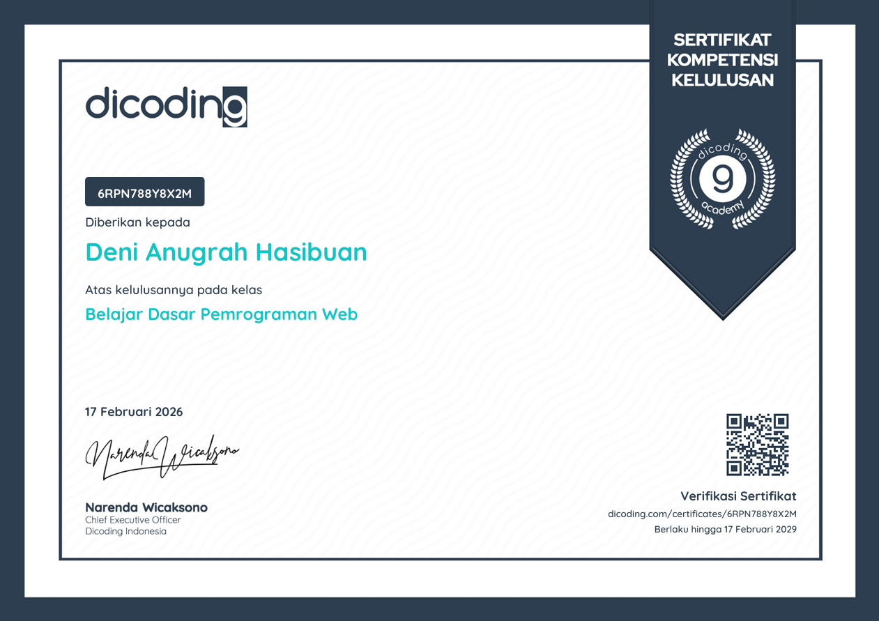 Certificate for basic web programming